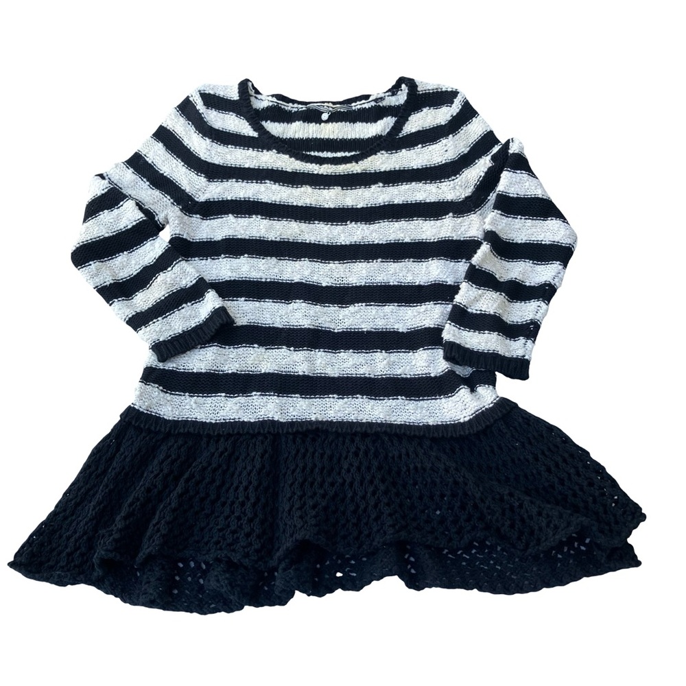 Anthropologie Knitted & Knotted Striped Peplum Sweater Top Sz S Shress B/W